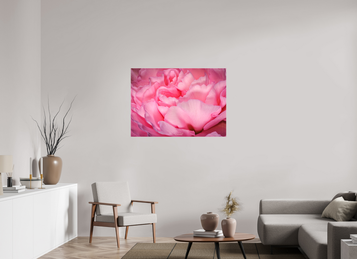 43.4 x 31″, Glossy Canvas Stretcher Frame with Mirrored Edges Radiant Pink Petals