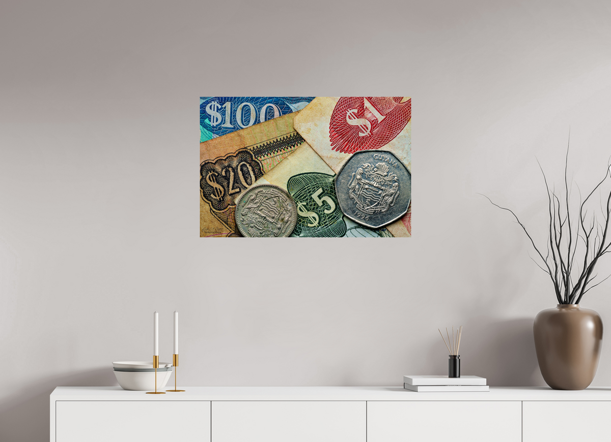30 x 20″, Print with Aluminum Backing and Glossy Lamination Currency and Culture