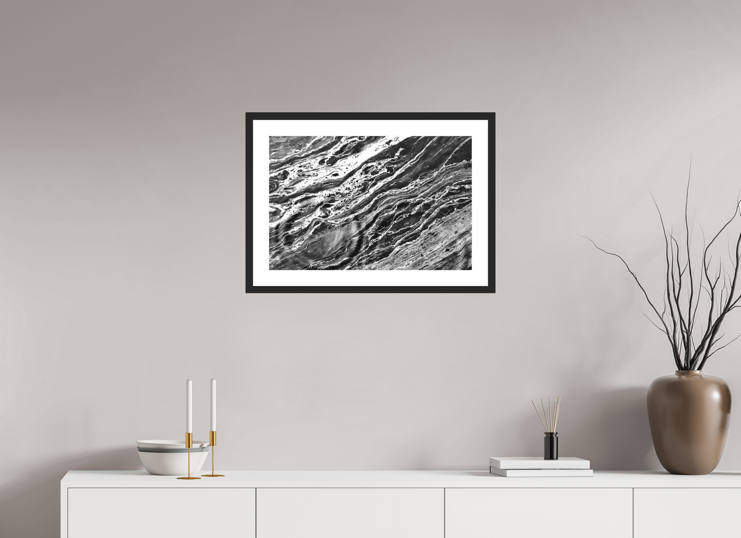 24 x 16″, Classic Black Matte Wood Frame Aqua Sculpture