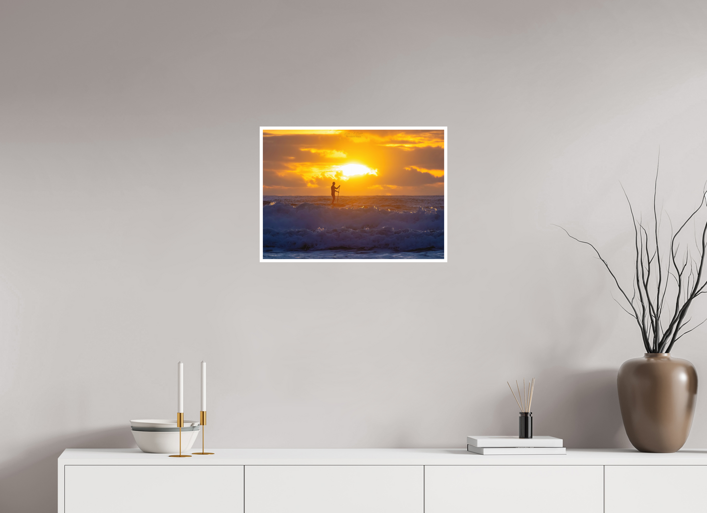 22.4 x 16″, Photo Print with Matte Lamination (05E) Surfer at Sunrise 2