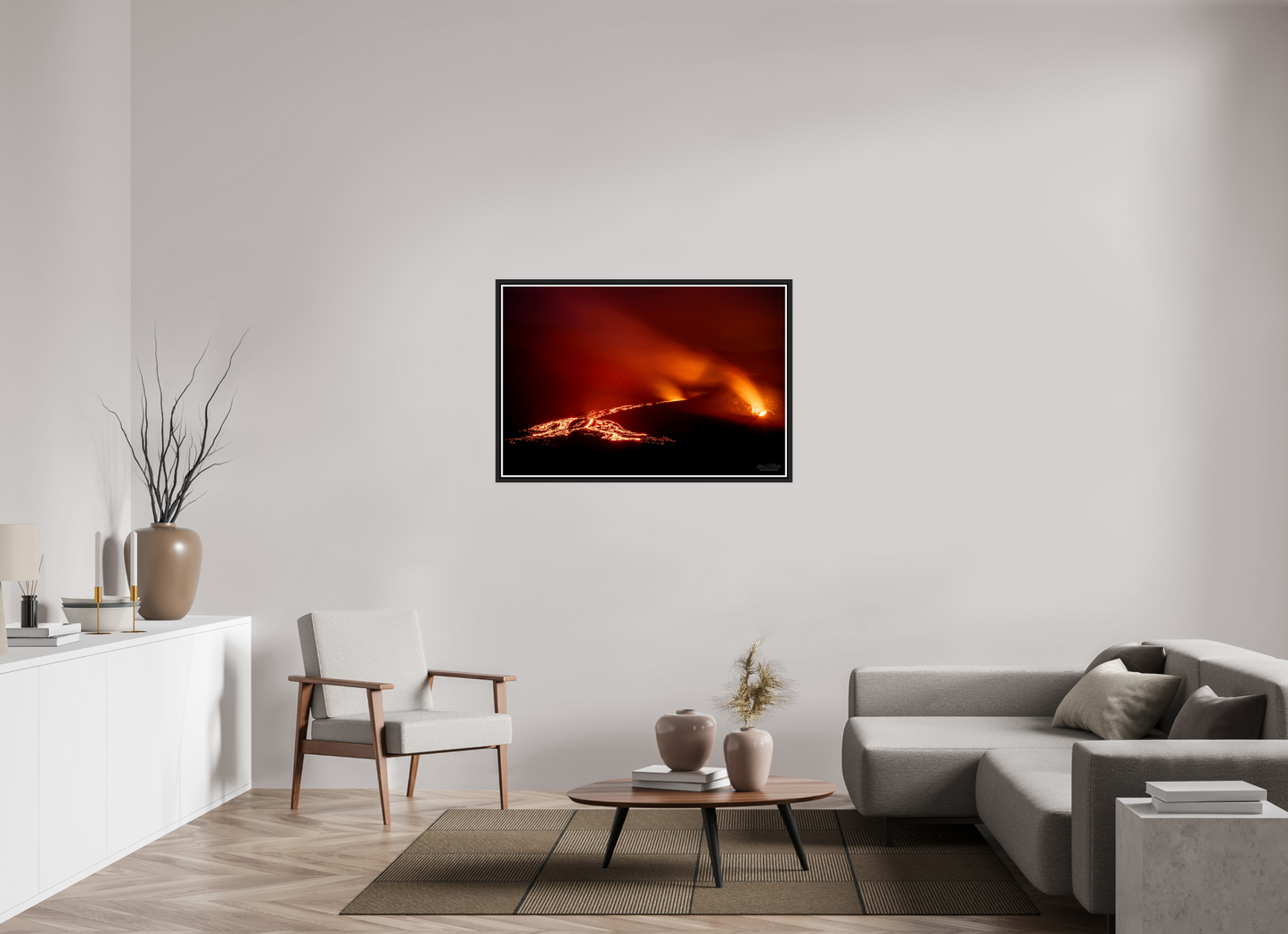45 x 30″, Black Matte Floater Frame with Acrylic Glass Island of Fire