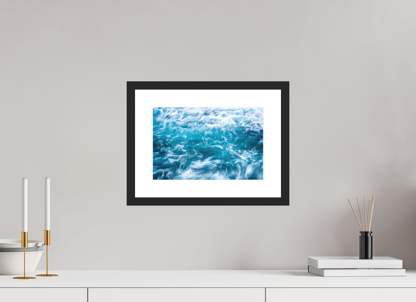 12 x 8″, Standard Black Matte Wood Frame (06B) Blue Serenity