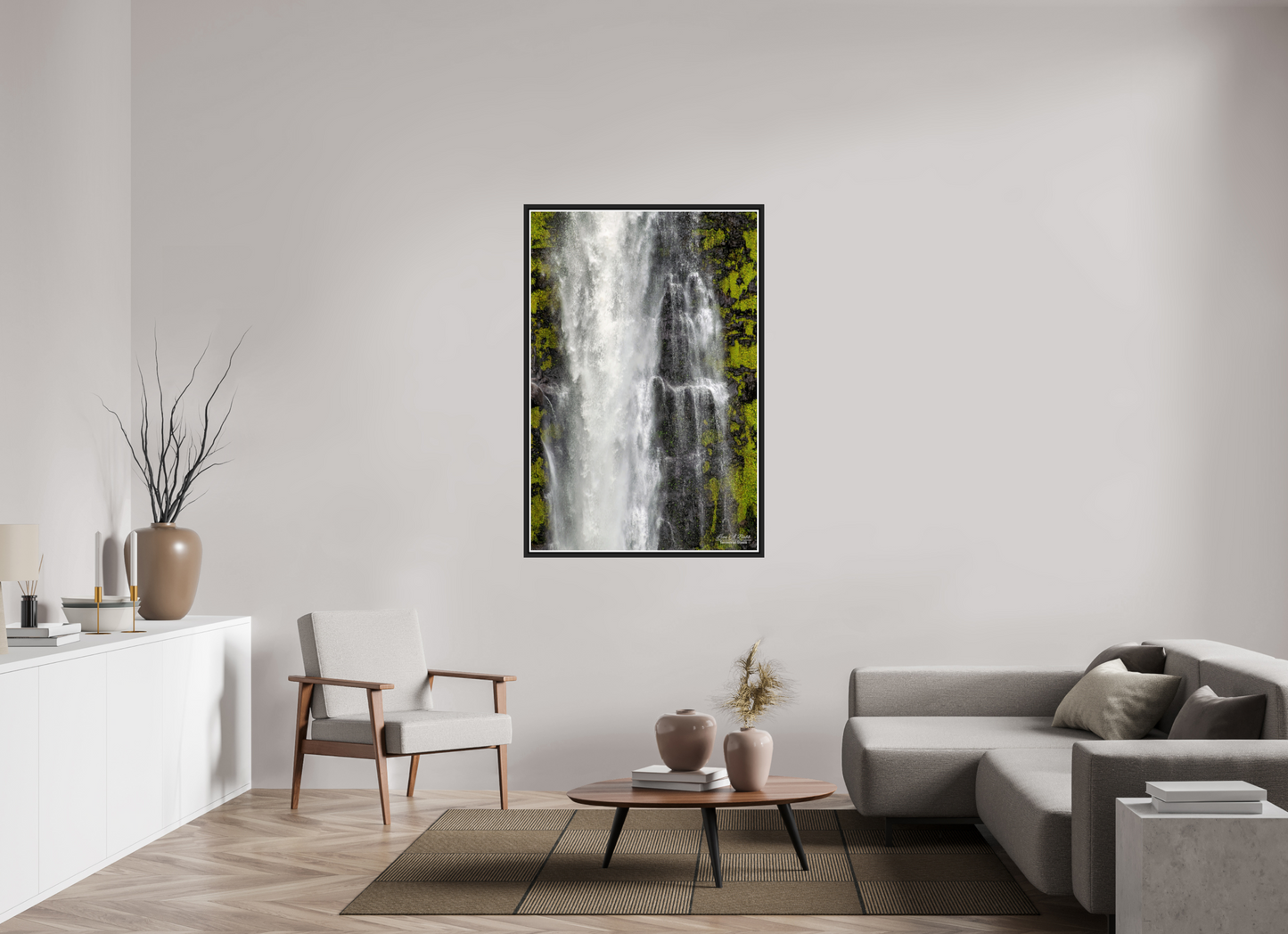 36 x 54″, Black Matte Floater Frame with Acrylic Glass (04D) Akaka Falls Cascade