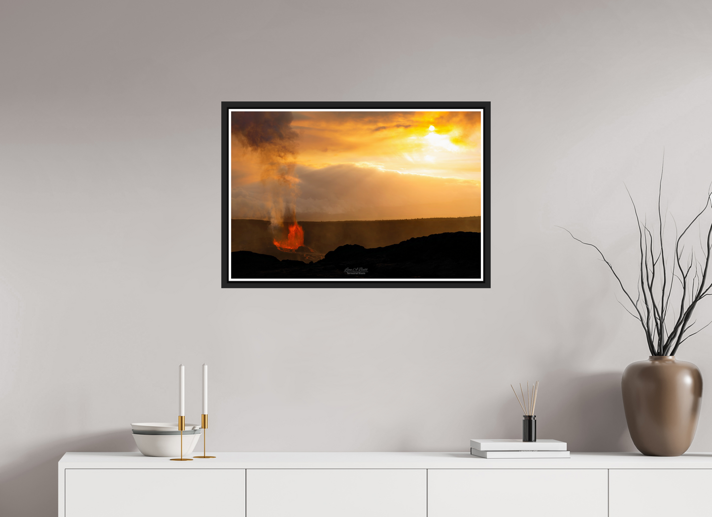 30 x 20″, Black Matte Floater Frame with Acrylic Glass (03B) Kilauea Sunset 2