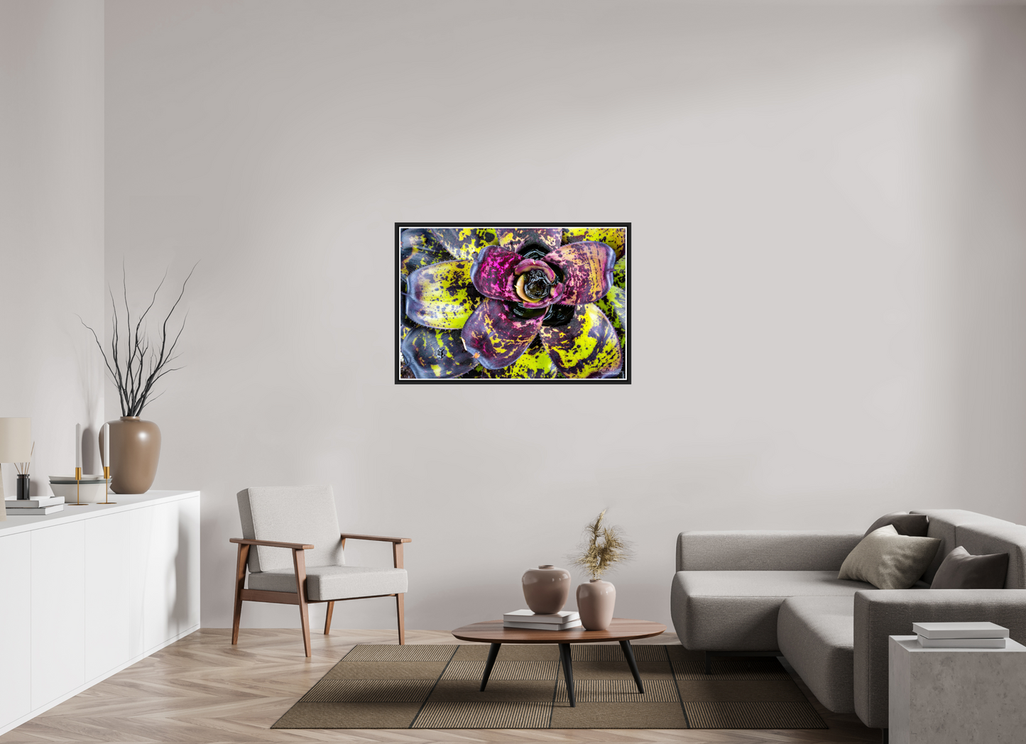 45 x 30″, Black Matte Floater Frame with Acrylic Glass (07B) Colorful Plant