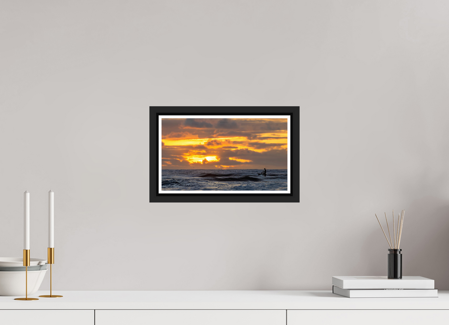 12 x 6.8″, Black Matte Floater Frame with Acrylic Glass (05D) Ocean’s Morning