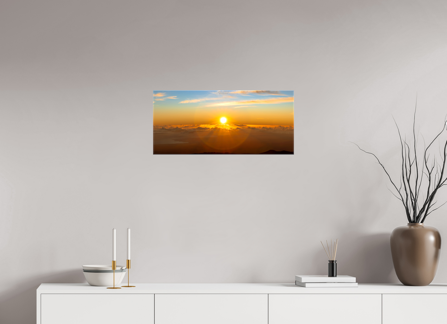 26.9 x 12″, Glossy Canvas Stretcher Frame with Mirrored Edges (02F) First Light Over Hilo