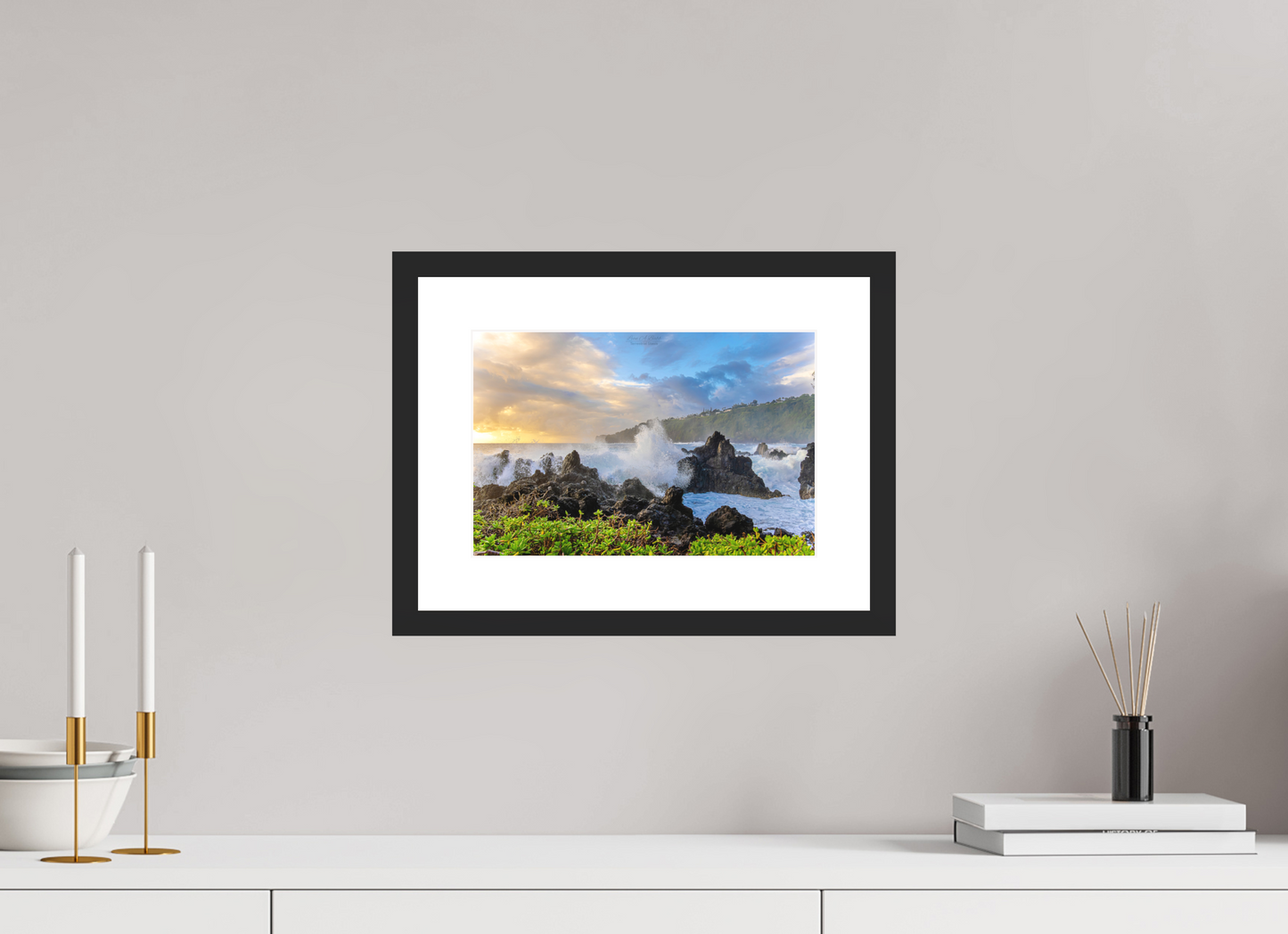 12 x 8″, Standard Black Matte Wood Frame (04A) Awakening at Laupāhoehoe