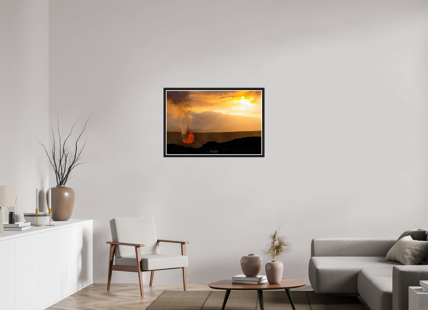 36 x 24″, Black Matte Floater Frame with Acrylic Glass (03B) Kilauea Sunset 2