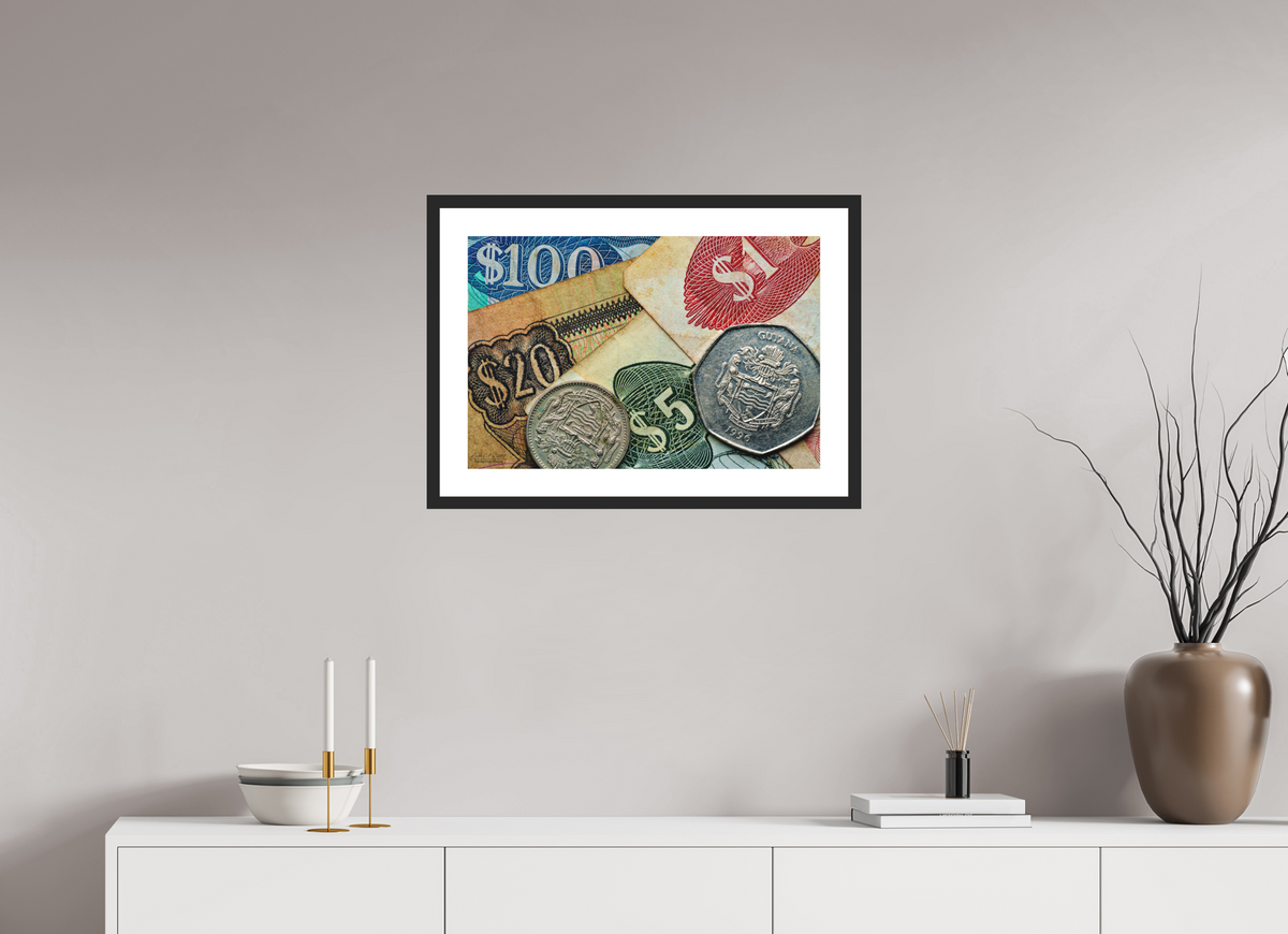 24 x 16″, Classic Black Matte Wood Frame Currency and Culture