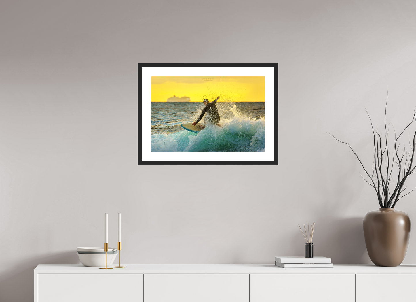 24 x 16″, Standard Black Matte Wood Frame (05F) Honoli’i Wave Rider