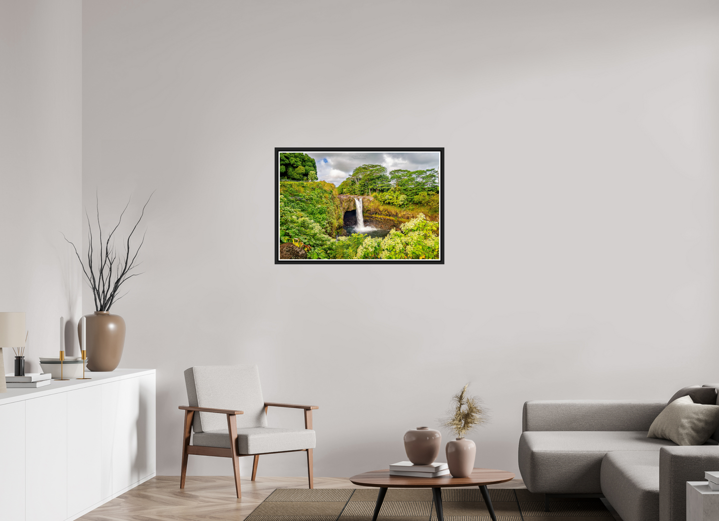36 x 24″, Black Matte Floater Frame with Acrylic Glass (04C) Rainbow Falls