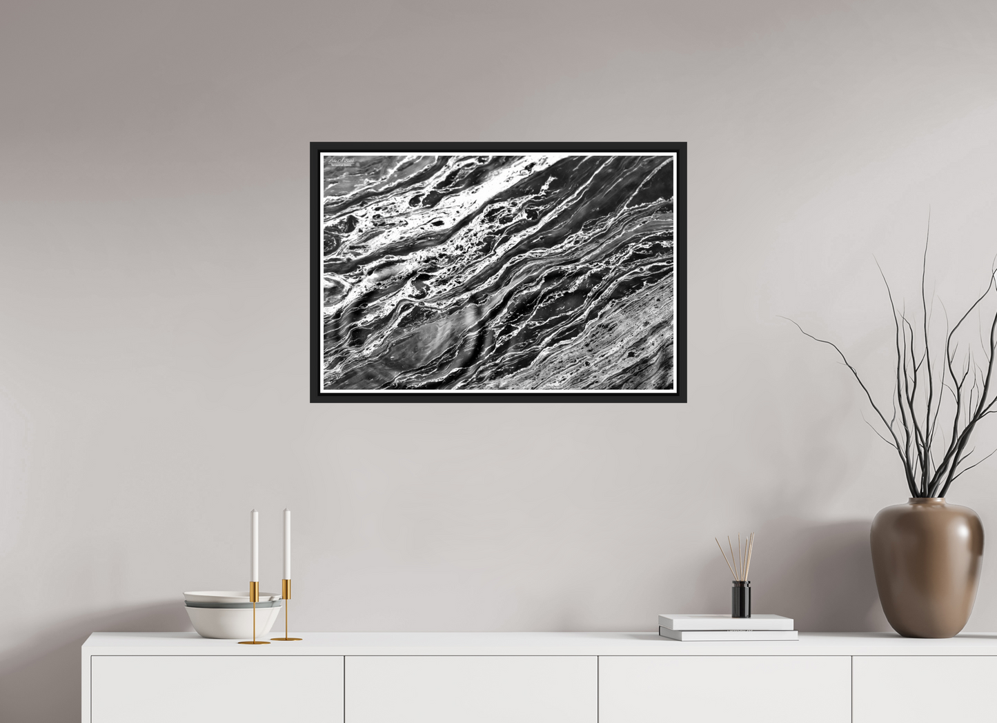 30 x 20″, Black Matte Floater Frame with Acrylic Glass Aqua Sculpture