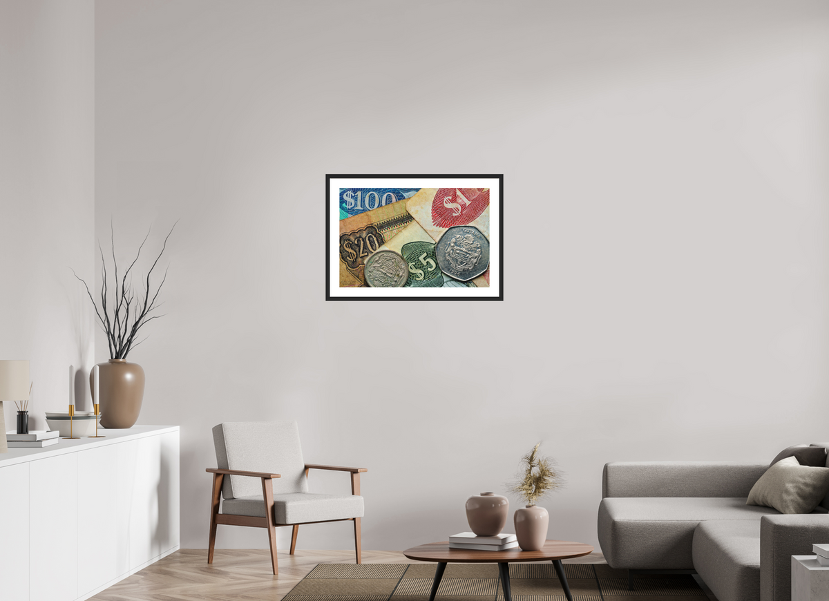 30 x 20″, Classic Black Matte Wood Frame Currency and Culture
