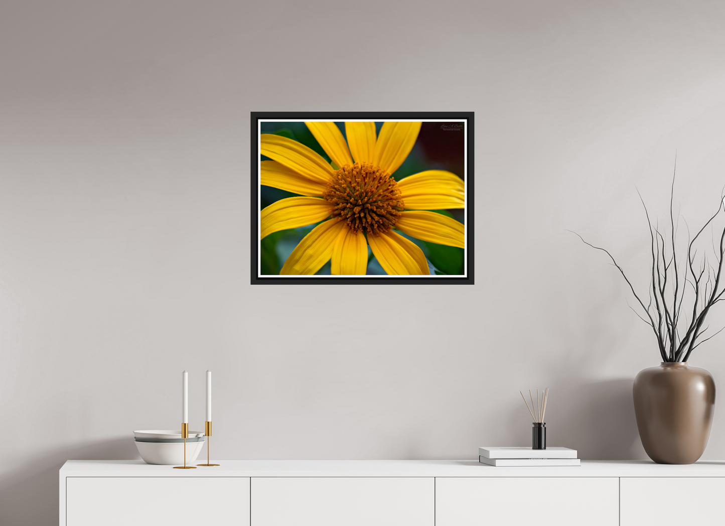 24 x 18″, Black Matte Floater Frame with Acrylic Glass (07A) Yellow Flower