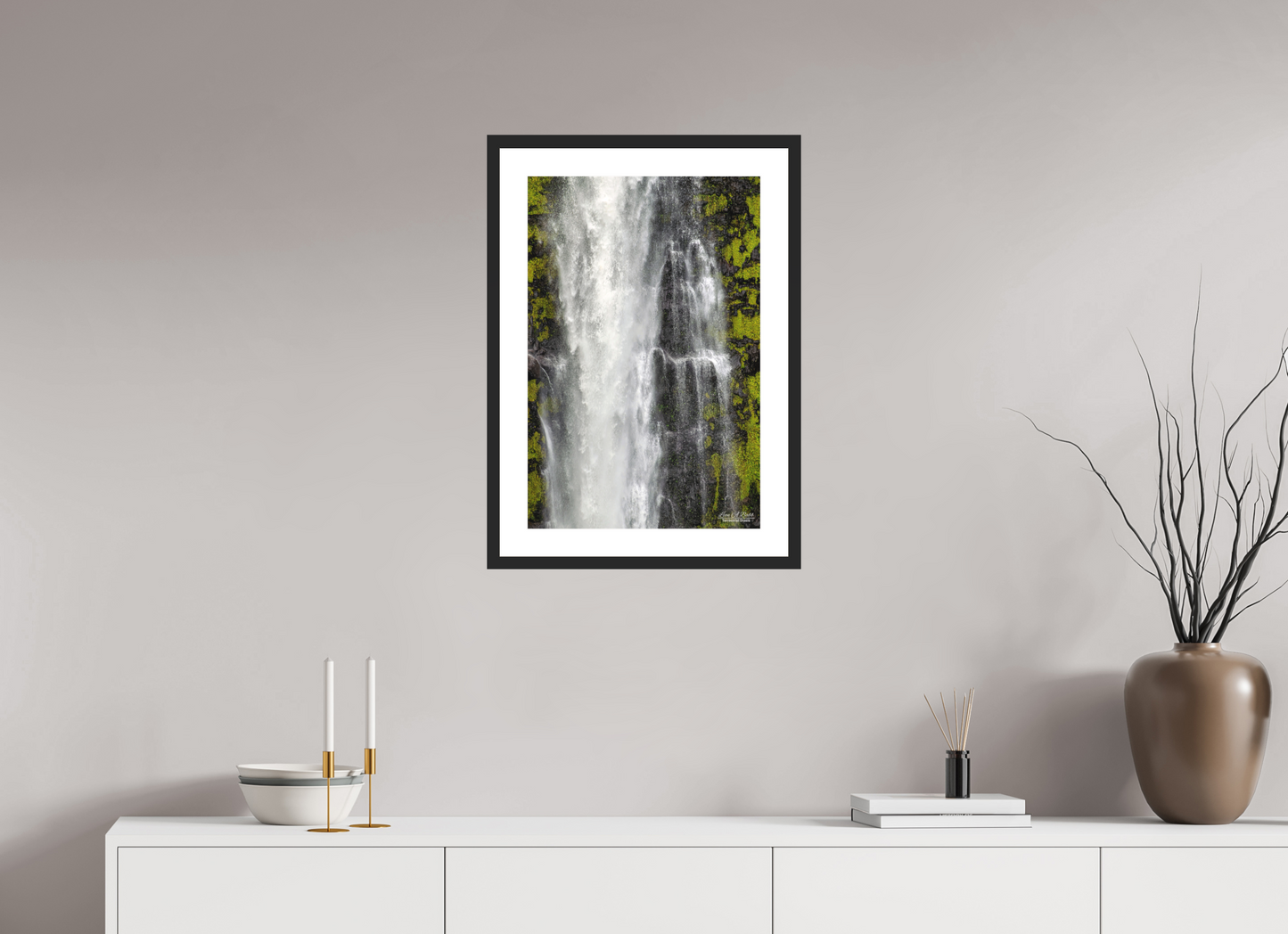 16 x 24″, Standard Black Matte Wood Frame (04D) Akaka Falls Cascade