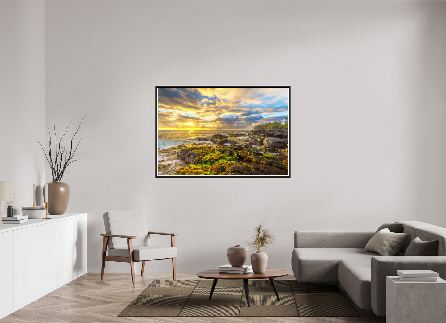 60 x 40″, Black Matte Floater Frame with Acrylic Glass (05C) Maku’u Sunrise