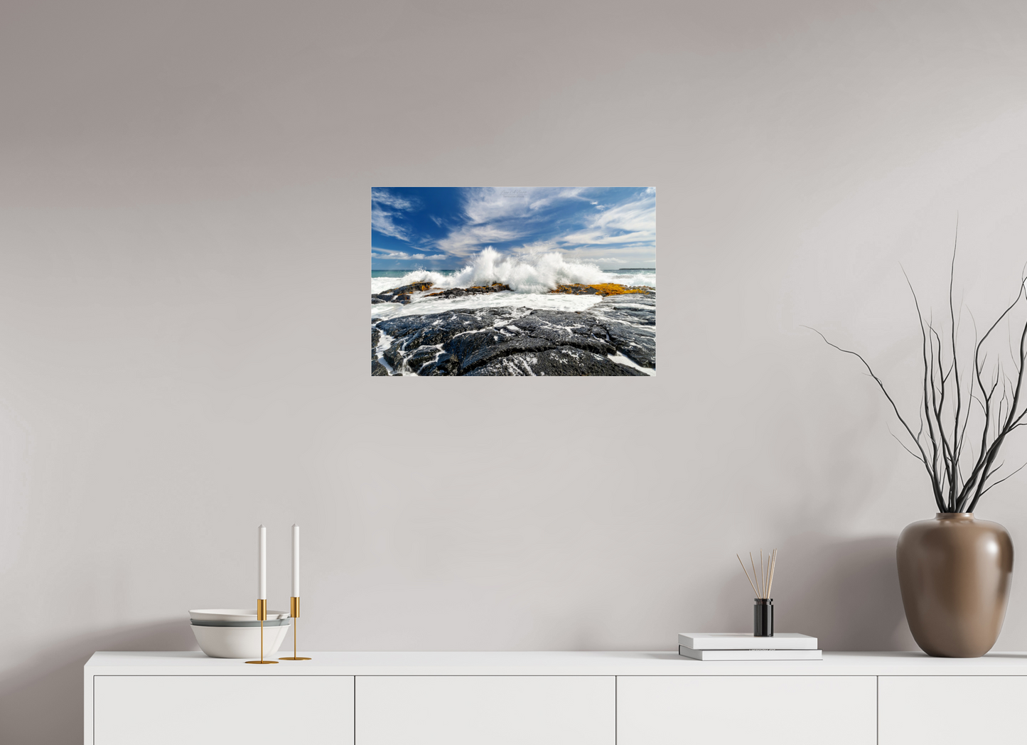 24 x 16″, Photo Print Under Acrylic Glass (04D) Impact on the Rocks