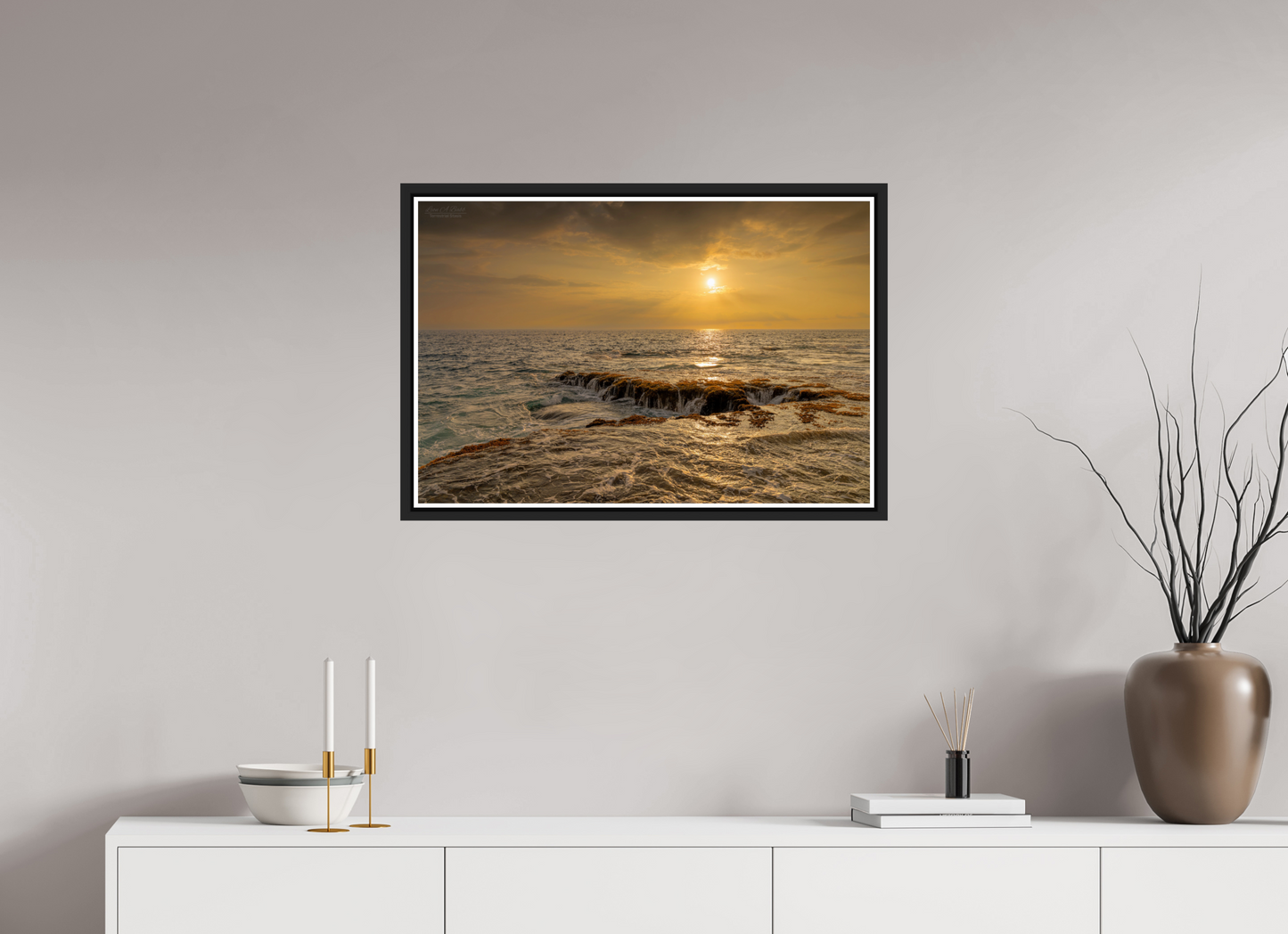 30 x 20″, Black Matte Floater Frame with Acrylic Glass Sunset Cascade