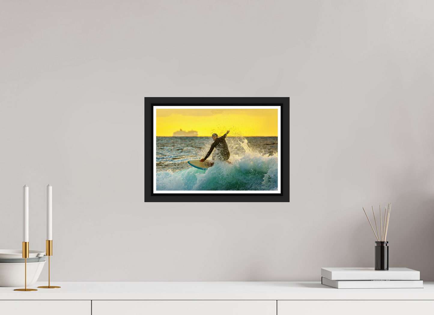 12 x 8″, Black Matte Floater Frame with Acrylic Glass (05F) Honoli’i Wave Rider