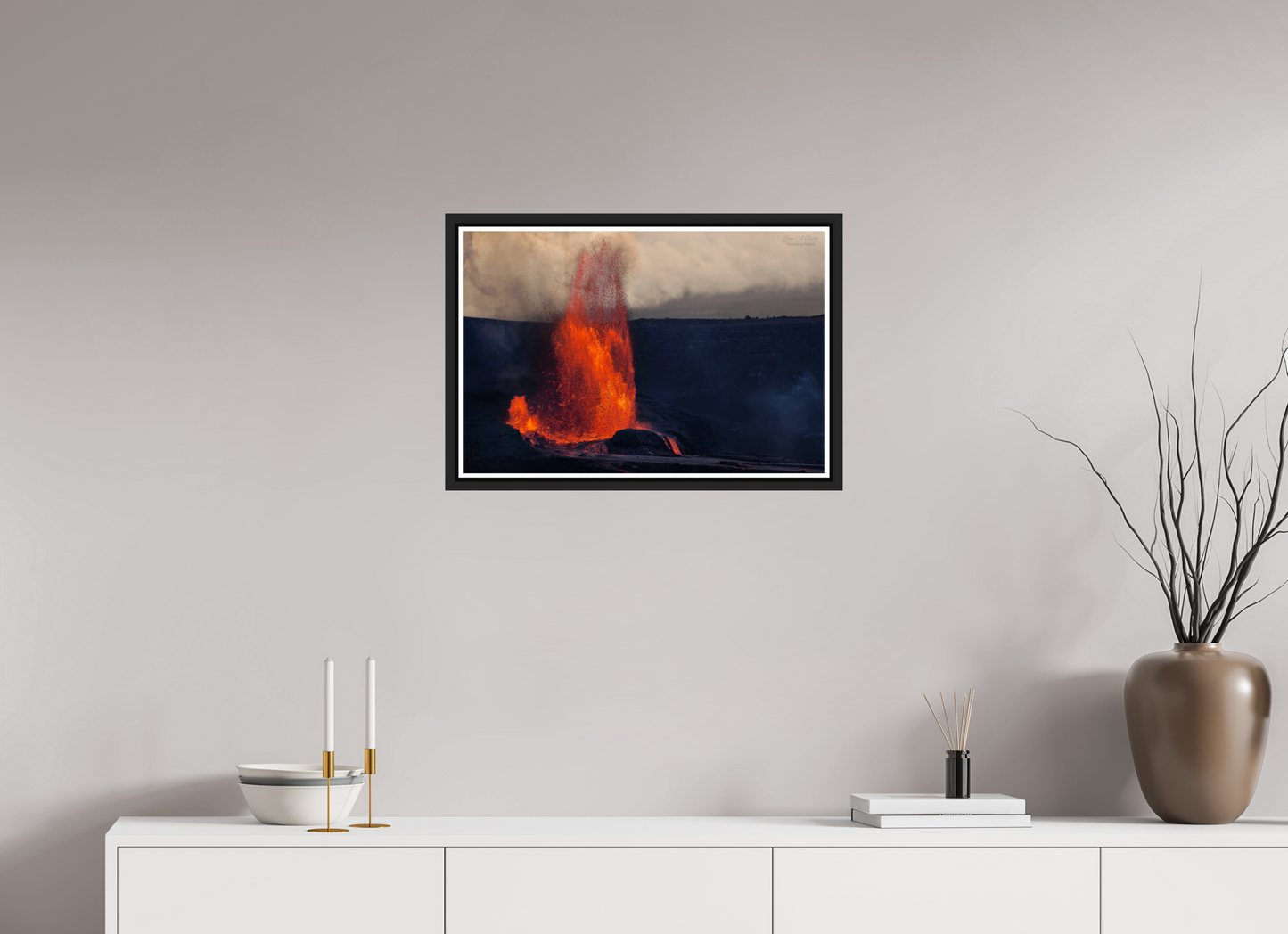 24 x 16″, Black Matte Floater Frame with Acrylic Glass (03D) Kilauea Eruption