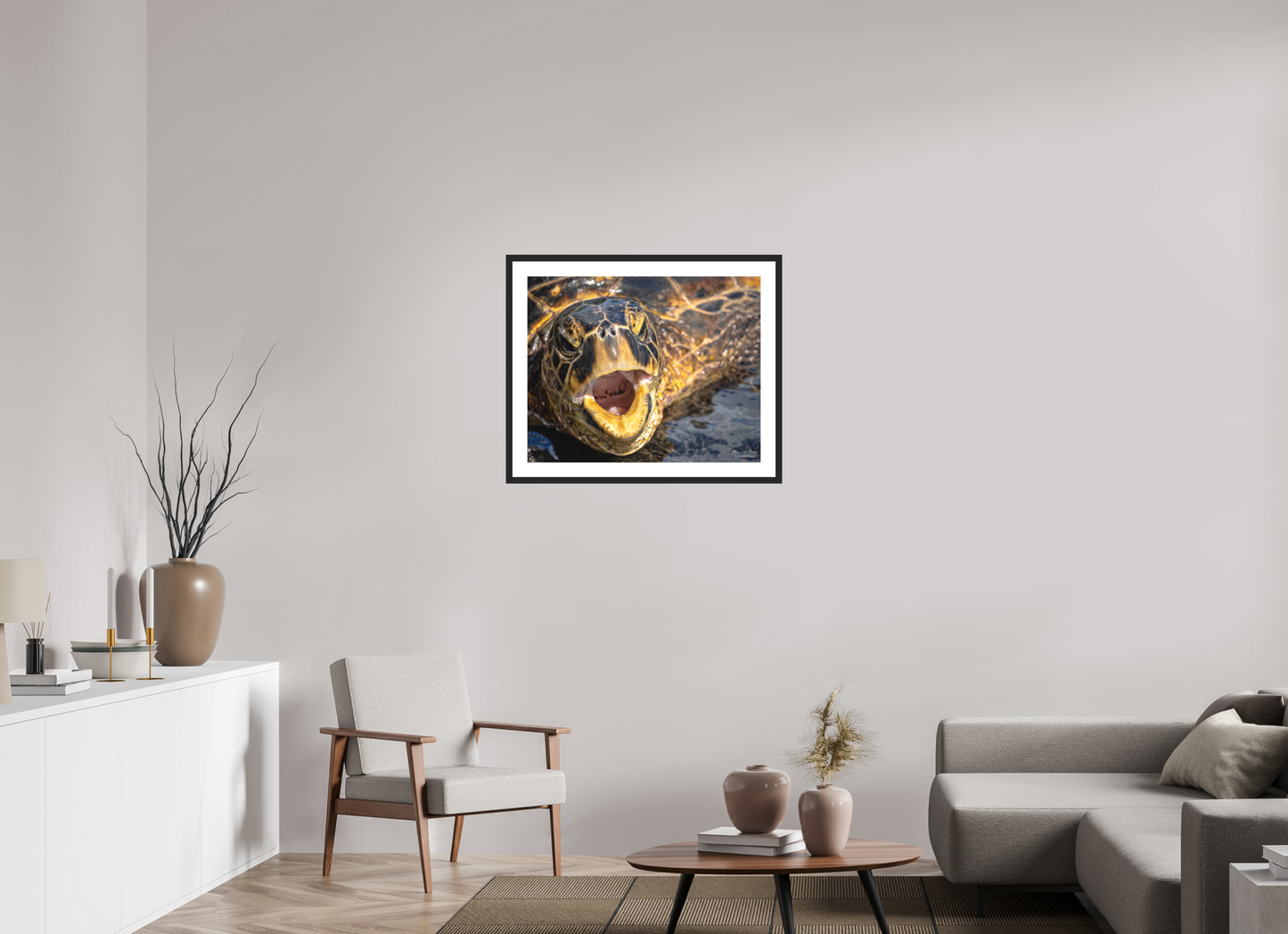 30 x 24″, Classic Black Matte Wood Frame (000) Honu’s Serenade