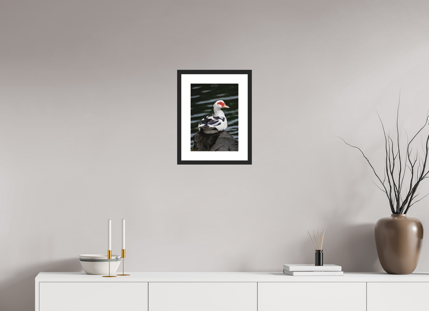 10 x 14″, Classic Black Matte Wood Frame (08T) Female Muscovy Duck Portrait